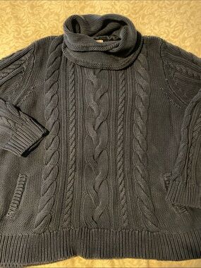 LL BEAN WOMENS CABLE KNIT SWEATER .. Navy Blue Sz 3X